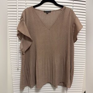 Adrianna Papell Tan V-Neck Blouse